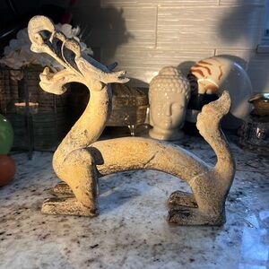 Unique Vintage Yellow and Gray Dragon Figurine read below